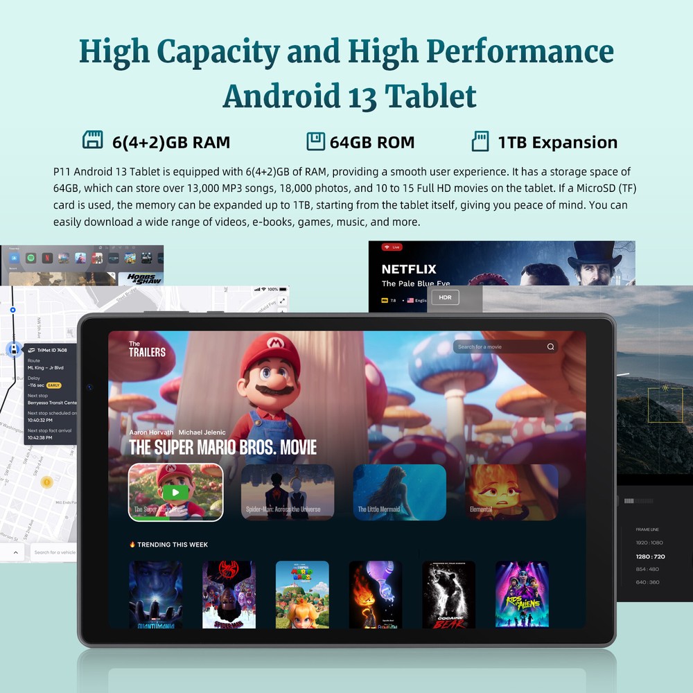 AEEZO 10.1'' Tablet Octa-Core Android13 Tablet 6+64GB Dual Camera Bluetooth WIFI
