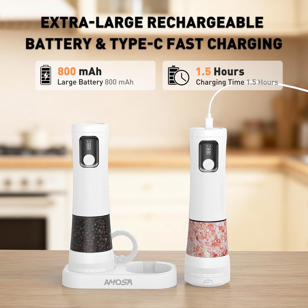 Salt and Pepper Grinder Set, Upgrade 2-Speed Setting, External 5 Adjustable C...
