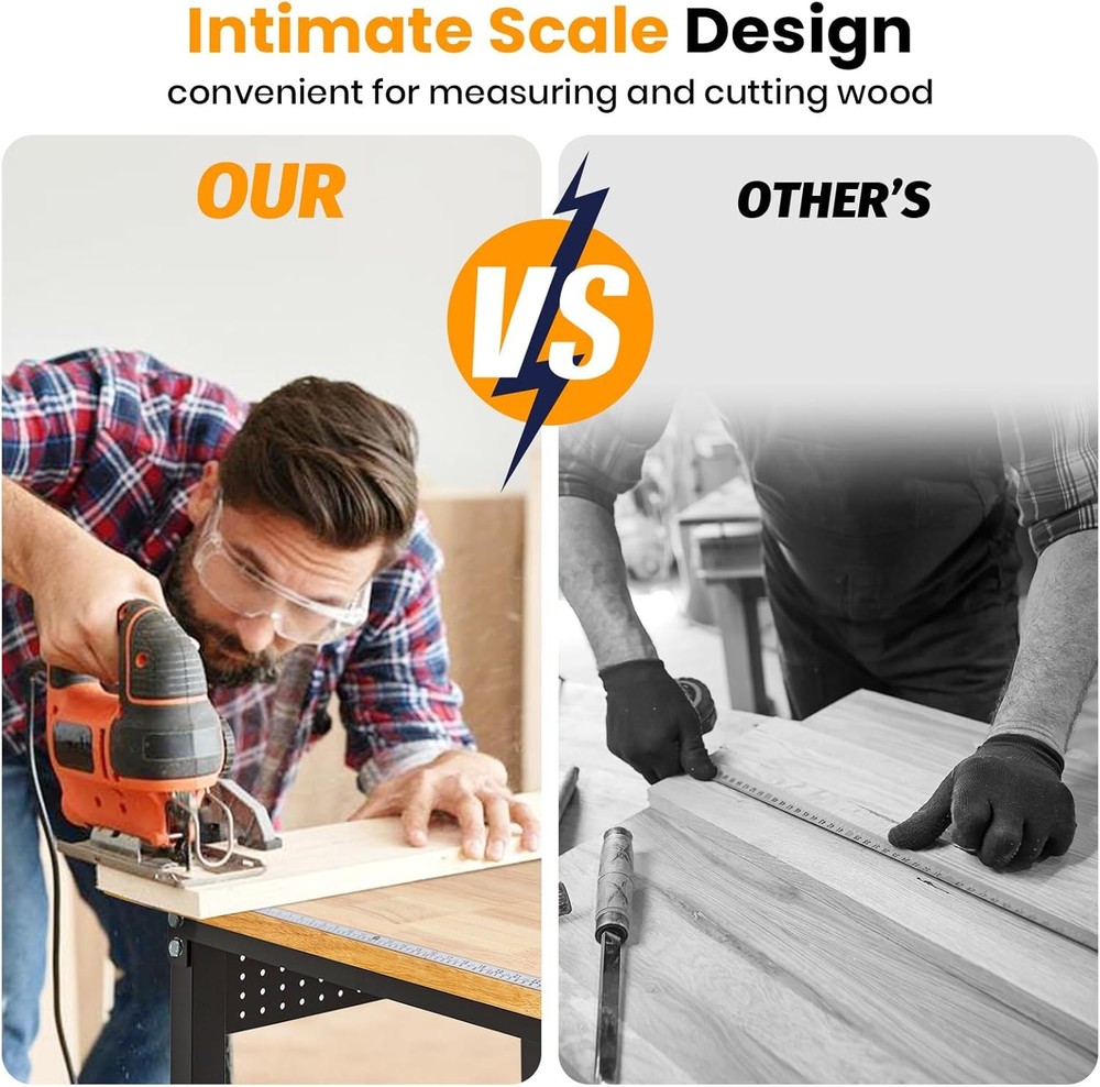 60'' Adjustable Workbench with Power Outlet Heavy Duty Work Table for Workshop