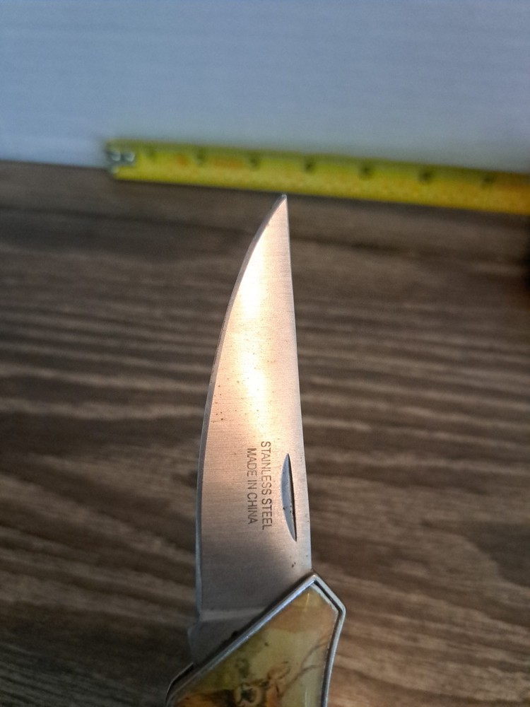 Deer Themed Folding Lock Back Jack Knife- 6.5" Long w/ Blade Open