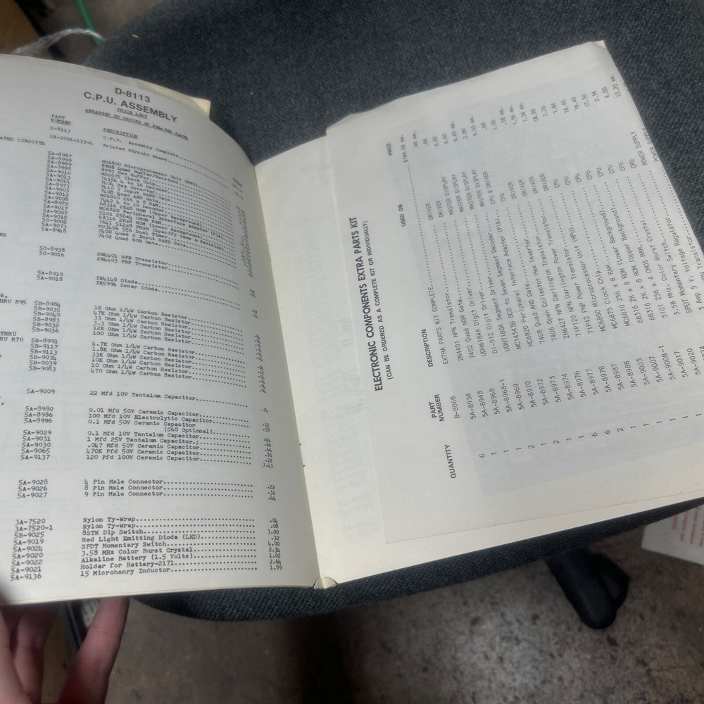 Williams ELECTRONIC COMPONENTS & COMPLETE ASSEMBLIES Manual - good used original