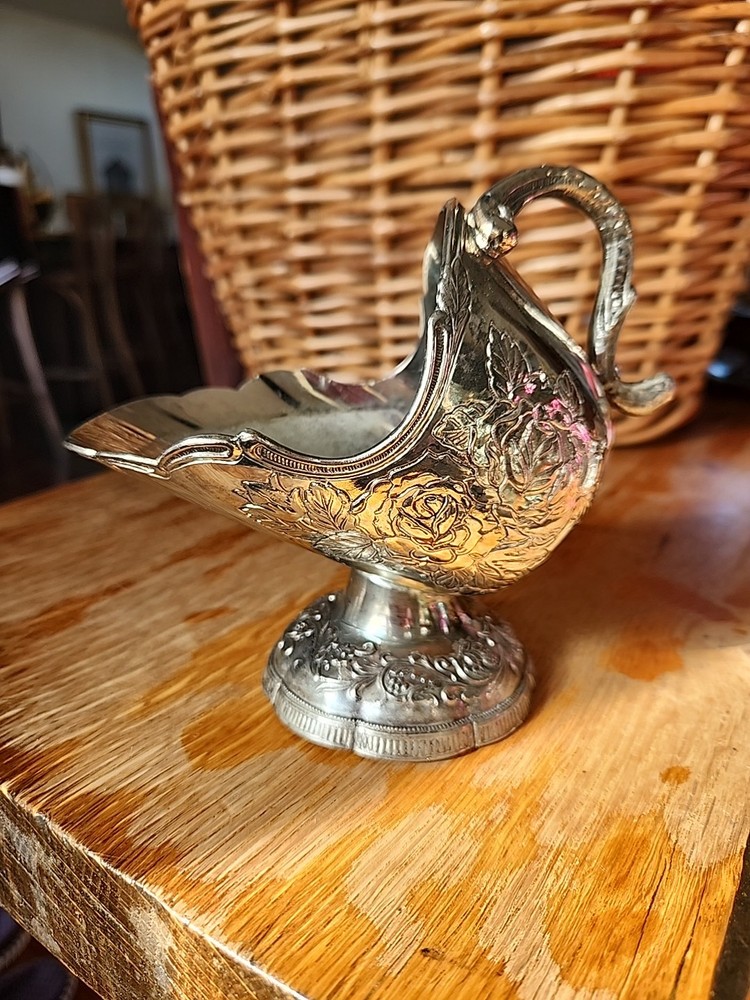 VTG Silver-Plate Scuttle Sugar Bowl Footed Caddy Handled No Scoop