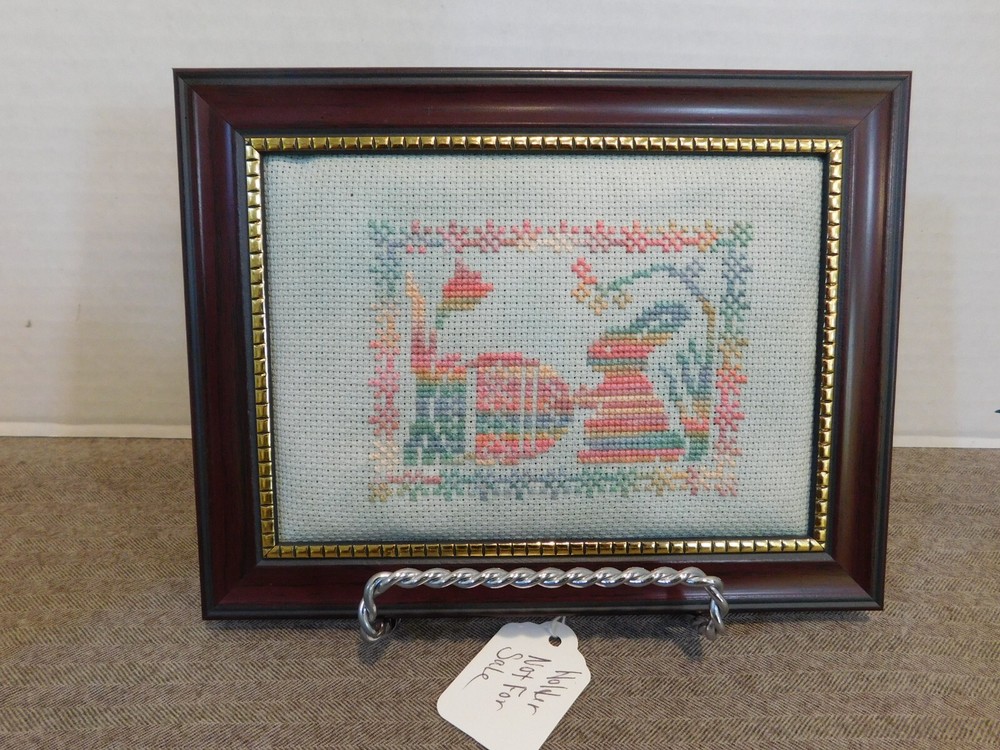 Cross Stitch Easter Rabbit and Egg Framed Piece