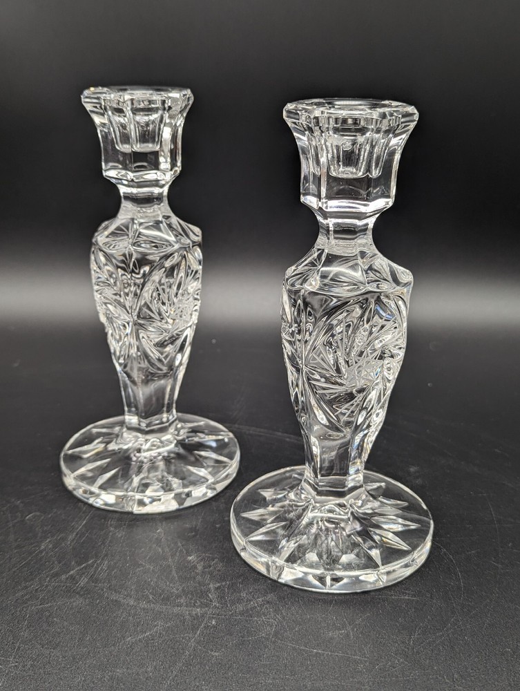 Formed And Cut Lead Crystal Candlesticks Clear
