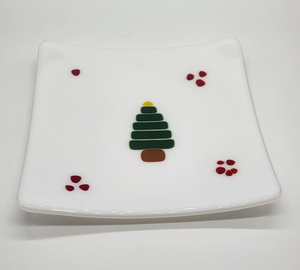 Square Christmas tree plate, serving plate, cookie plate, ~ 8.75" sq