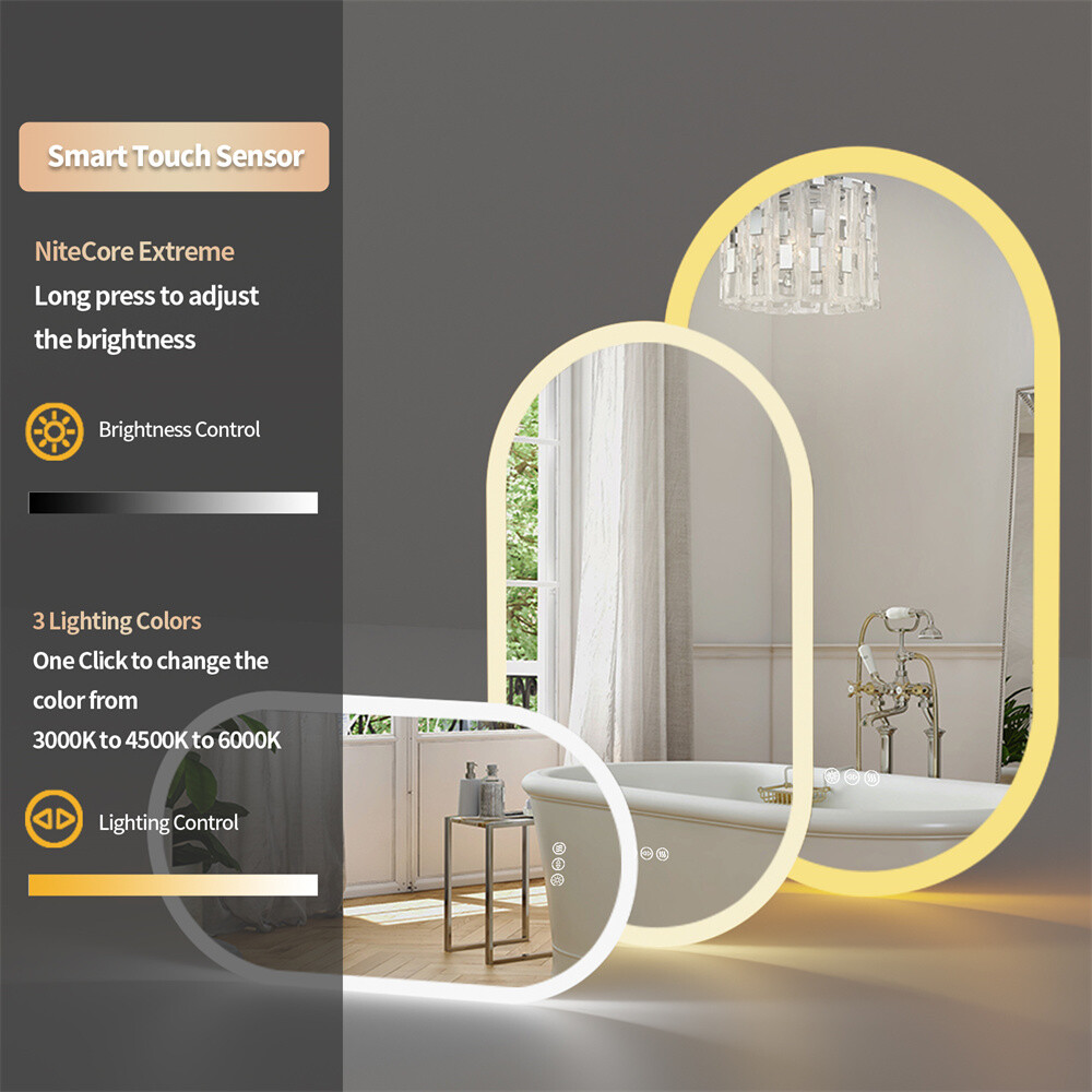 Stepless Dimming Illuminated LED Bathroom Mirror Vanity Makeup Wall Mounted Oval
