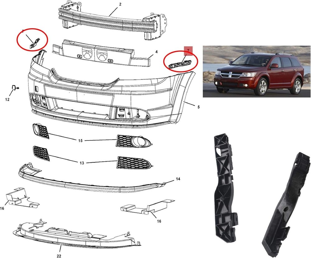 Front Bumper Bracket Support 1 Pair Left and Right Side Compatible with 2009-201