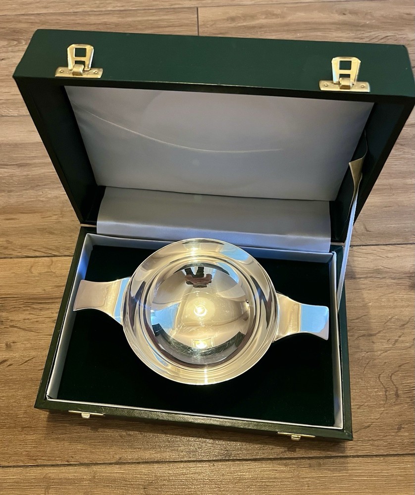 Solid Silver Large Heavy Quaich Bowl In Original Box