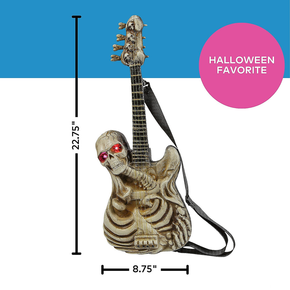 2 Ft. Light-Up Ukulele-Shaped Plastic Skeleton Halloween Decoration