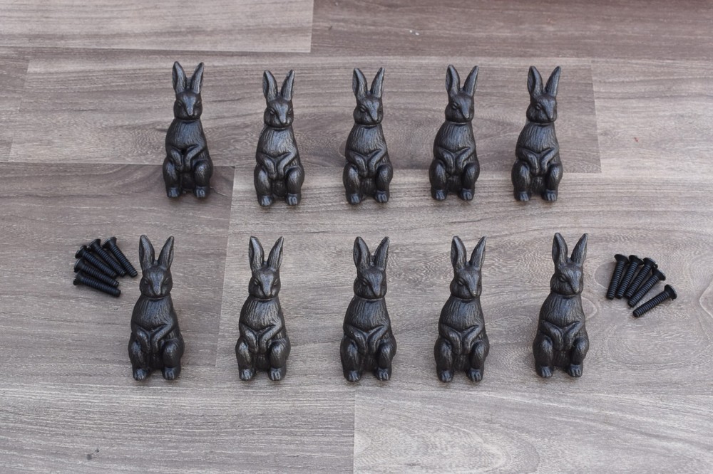 Cast Iron Knobs Rabbit cabinet drawer Vintage door handles pull rustic 10 pcs