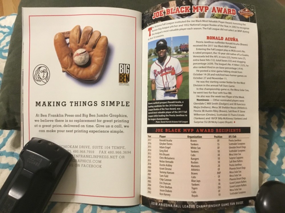 2018 ARIZONA FALL LEAGUE CHAMPIONSHIP GAME PROGRAM. $2.00!! FREE POSTAGE!!!