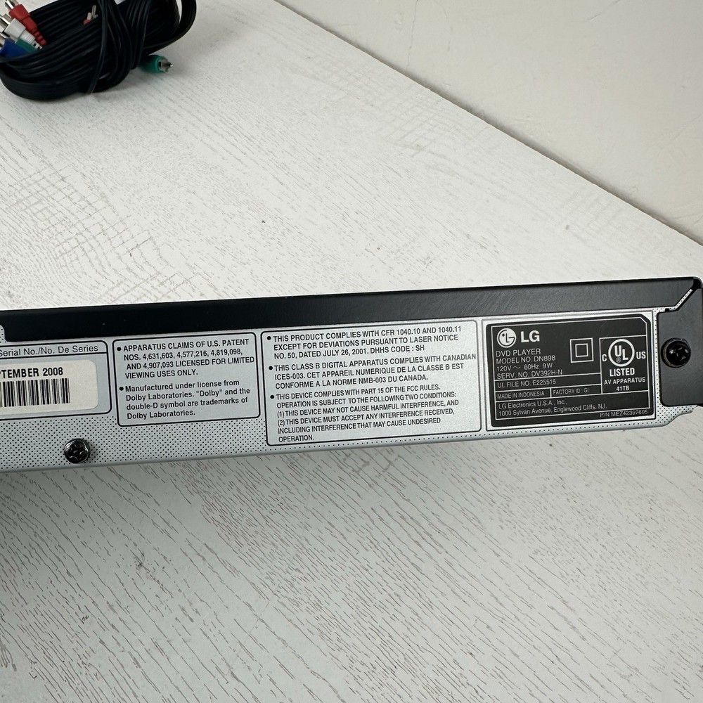 LG DVD Player DN898 Black Tested Works No Remote With Cables