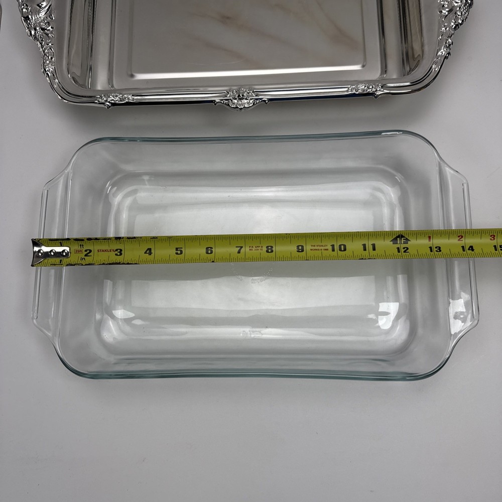 Silver Played Rectangular Chafing Serving Dish with Glass Dish & Lid 17" X 10"