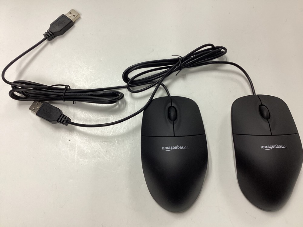 (2) Amazon Basics  USB Wired Computer Mouse (Black)