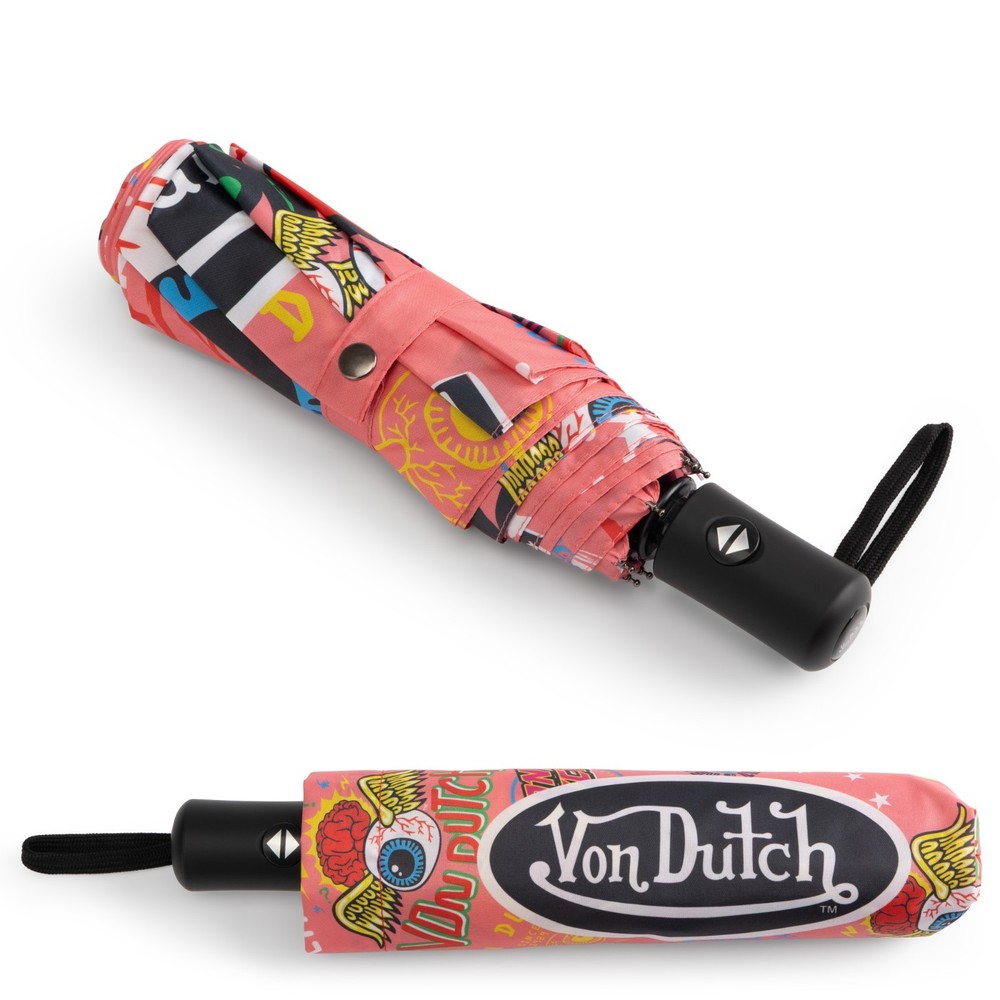 Von Dutch Pink Jax Compact Automatic Umbrella, Strong & Portable