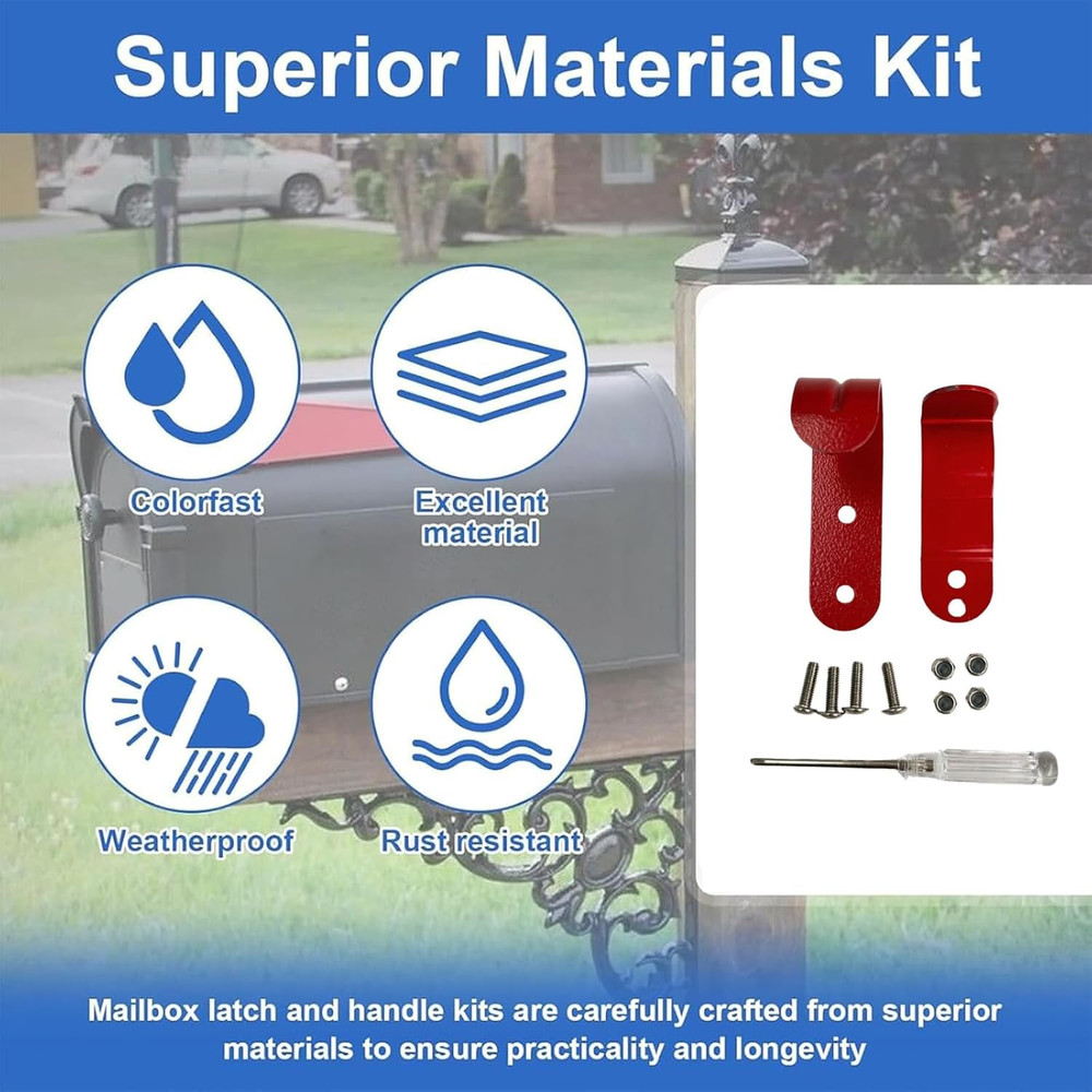 Thickened Red Mailbox Latch and Handle Kit with Screws & Nuts – Easy Install