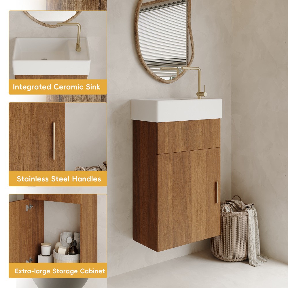 16.5" Floating Bathroom Vanity w/ Ceramic Basin & Soft-Close Door