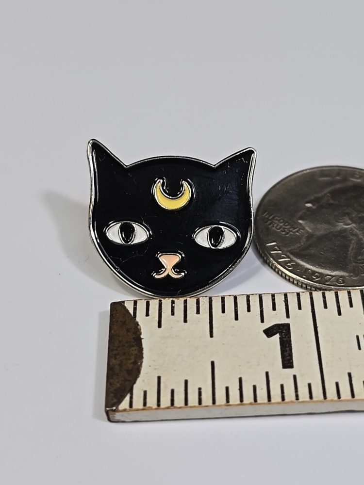 Black Cat Face With Half Moon Lapel Pin