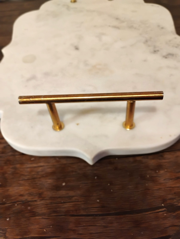 Solid White Marble Charcuterie Food Serving Board w/Solid Brass Carrying Handles