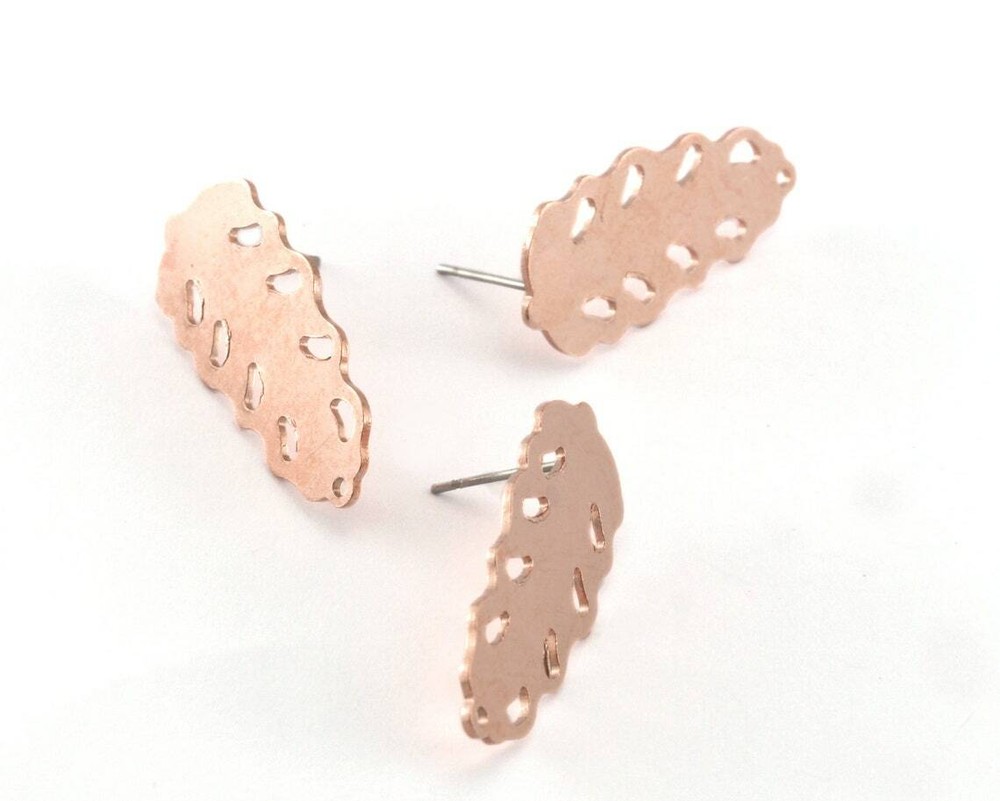 1 pair Leaf Earring Stud Posts raw Copper 30mm 4234