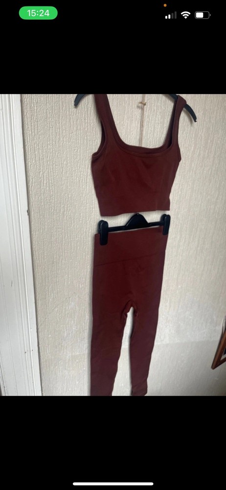 brown crop top and leggings set