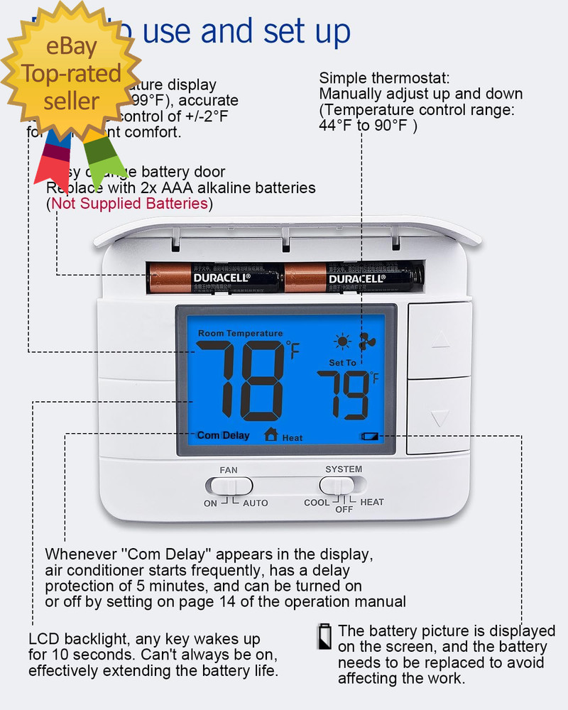 Non Programmable Thermostat for Home 1 Heat/ 1 Cool Single-Stage System