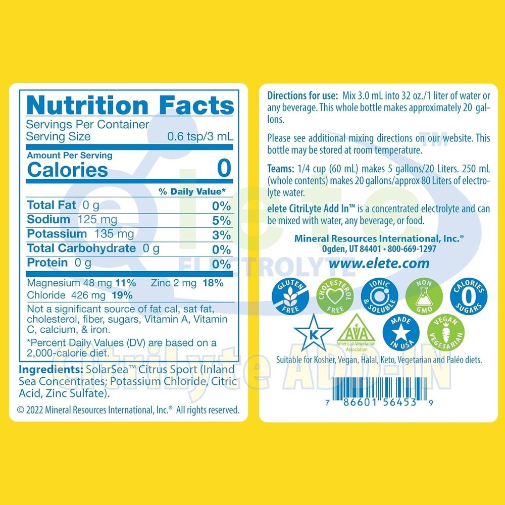 elete CitriLyte 24.6 mL Hydration Drops - Portable Lemon Electrolyte Solution