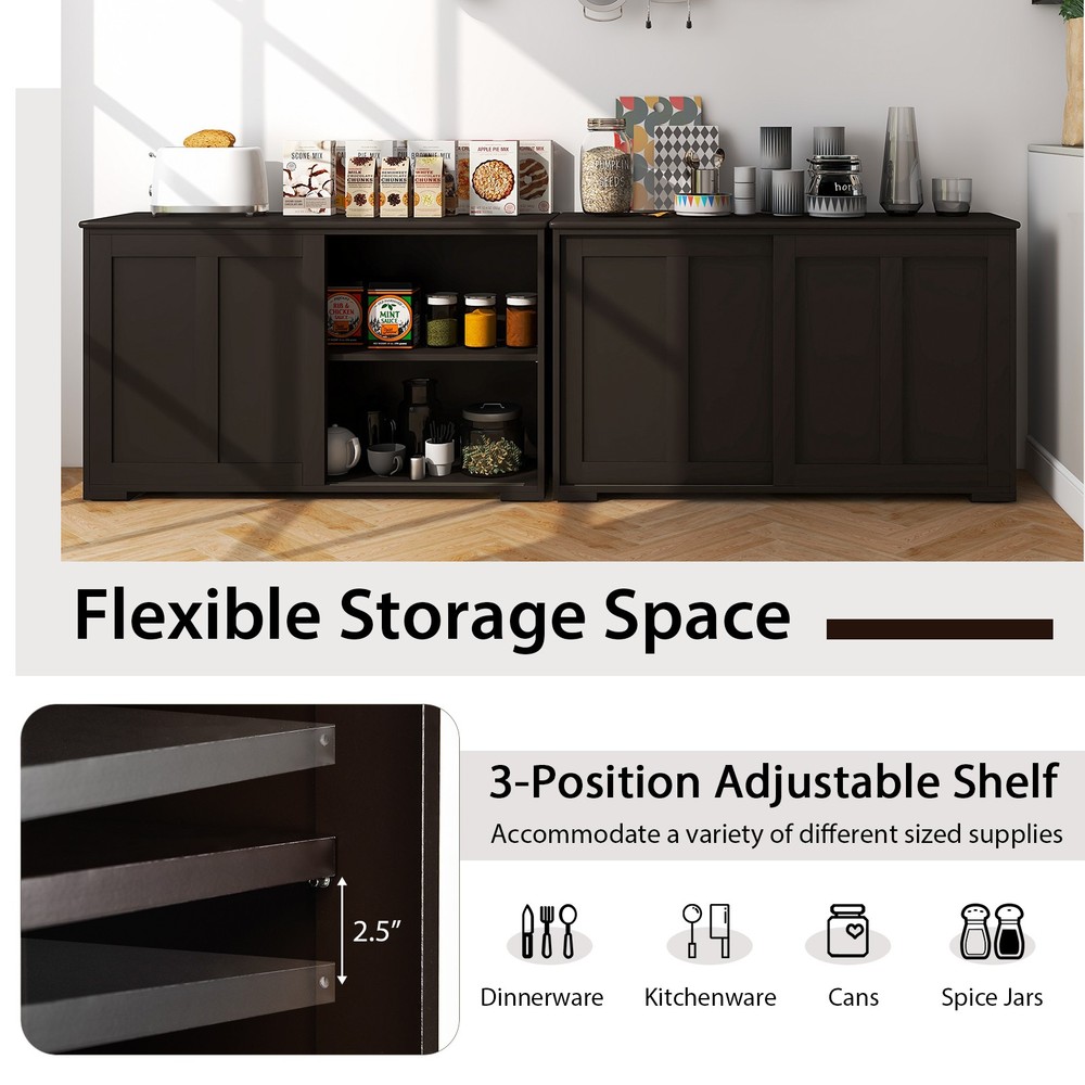 2PCS Stackable Buffet Sideboard w/ Sliding Doors & Adjustable Shelf Brown