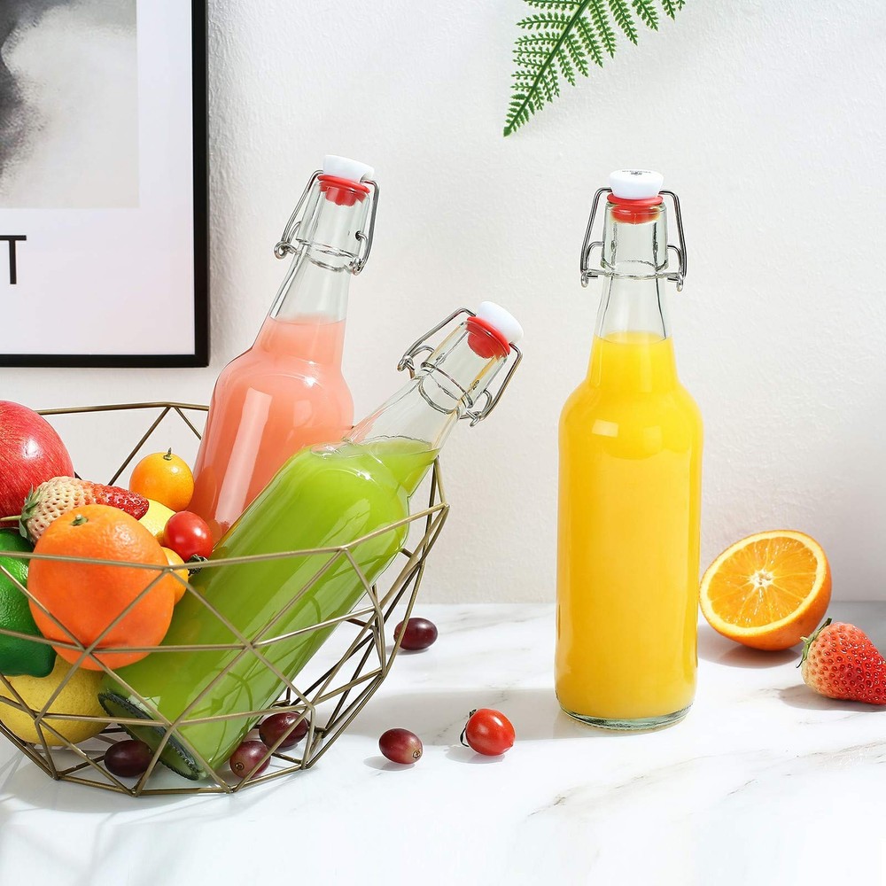 YEBODA Clear Glass Beer Bottles for Home Brewing with Easy Wire Swing Cap &