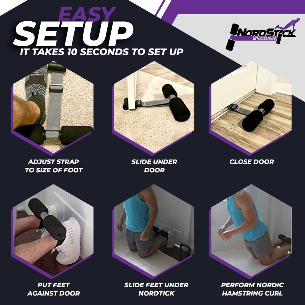 NordStick Nordic Hamstring Curl Strap - Original Nord Stick Exercise Set for ...