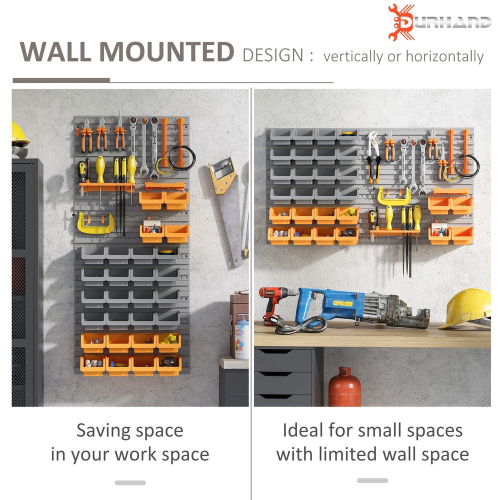 44 PCS Wall Mounted Pegboard Tool Organizer Rack Kit with Various Sized Storage