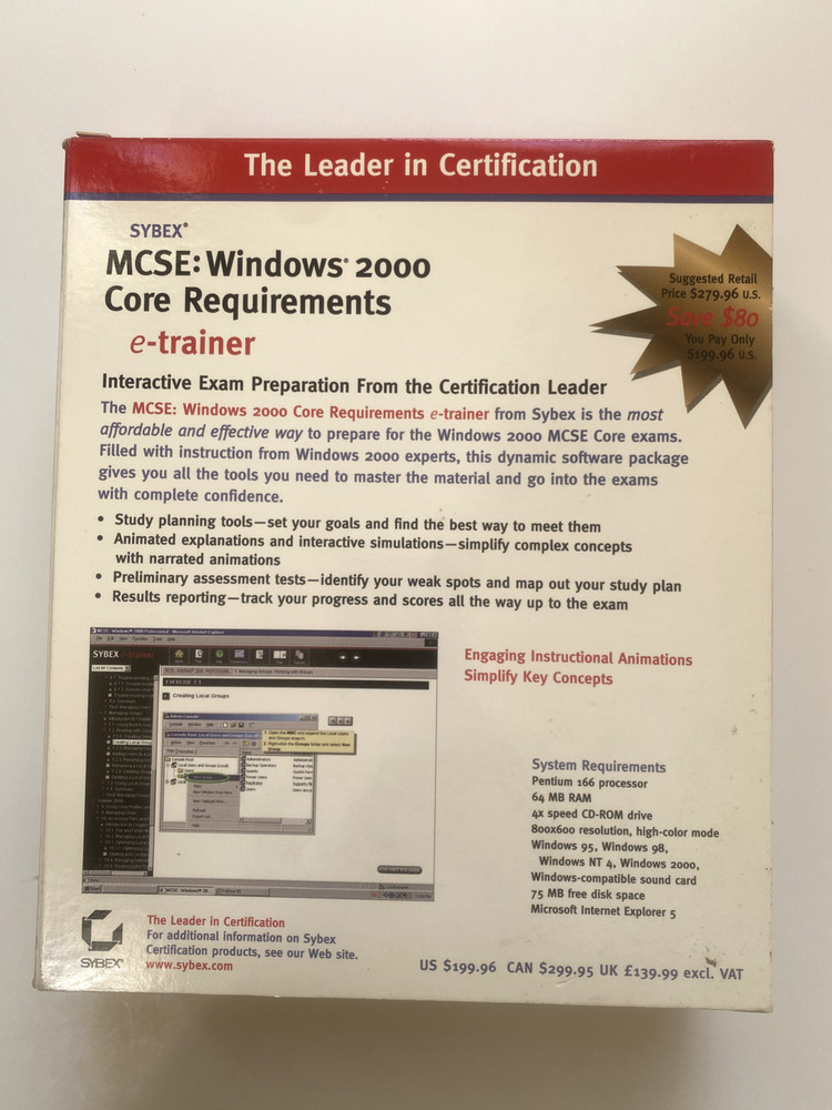 MSCE: Windows 2000 Core Requirements E-Trainer, Covers all 4 Core Exams, Sealed