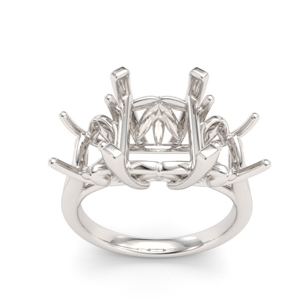 Emerald Cut & Oval Three Stone Ring 14k Solid Gold