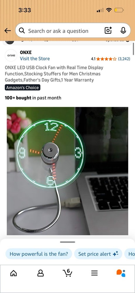 ONXE LED USB Clock Fan with Real Time Display Function, Portable USB Fan Clock