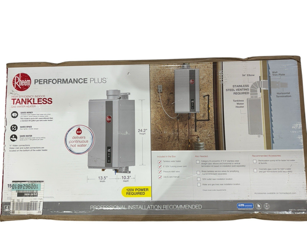 Rheem Performance Plus Indoor Natural Gas Tankless Water Heater ECO160DVLN-3 (OB