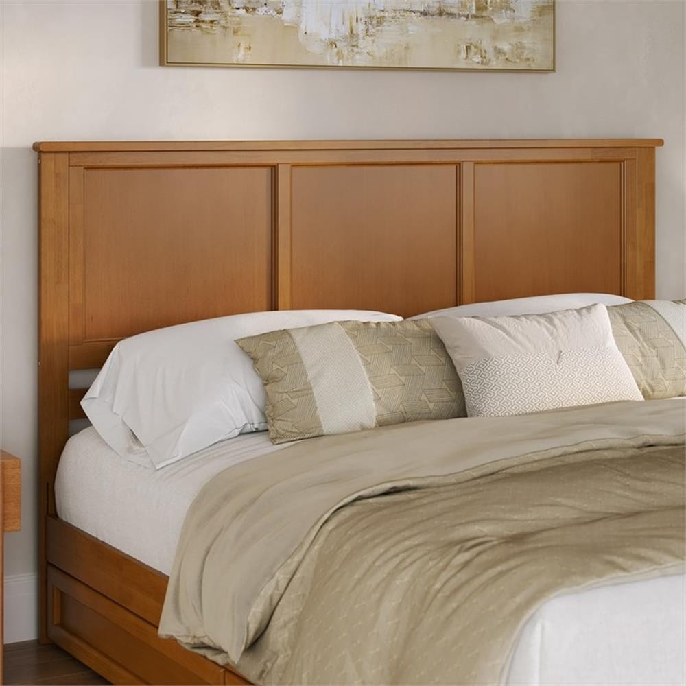Pemberly Row King Contemporary Solid Wood Panel Headboard in Light Toffee