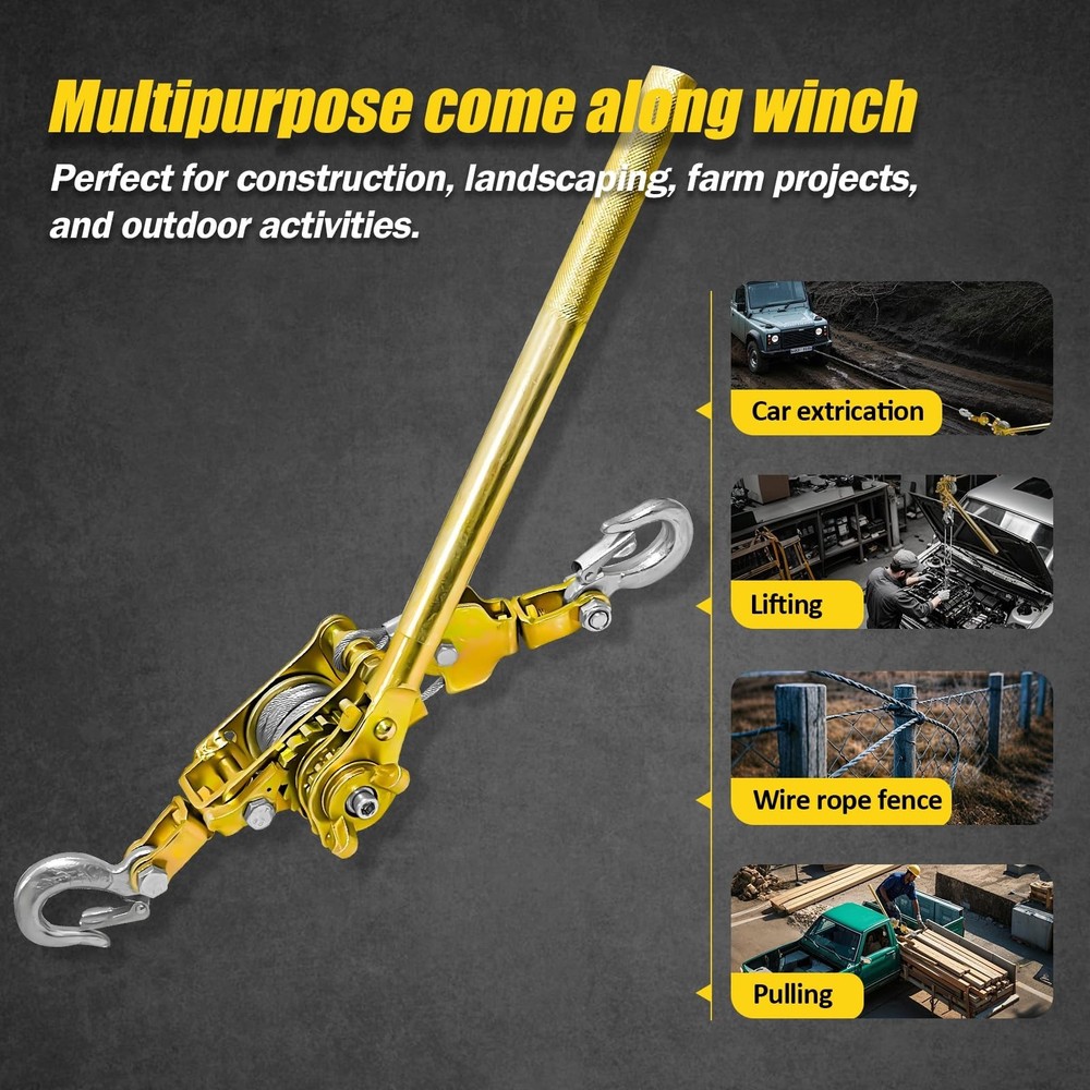 Come Along Winch Puller, Cable Hoist Winch Puller with 2 Hooks, 2T (4400LBS) ...