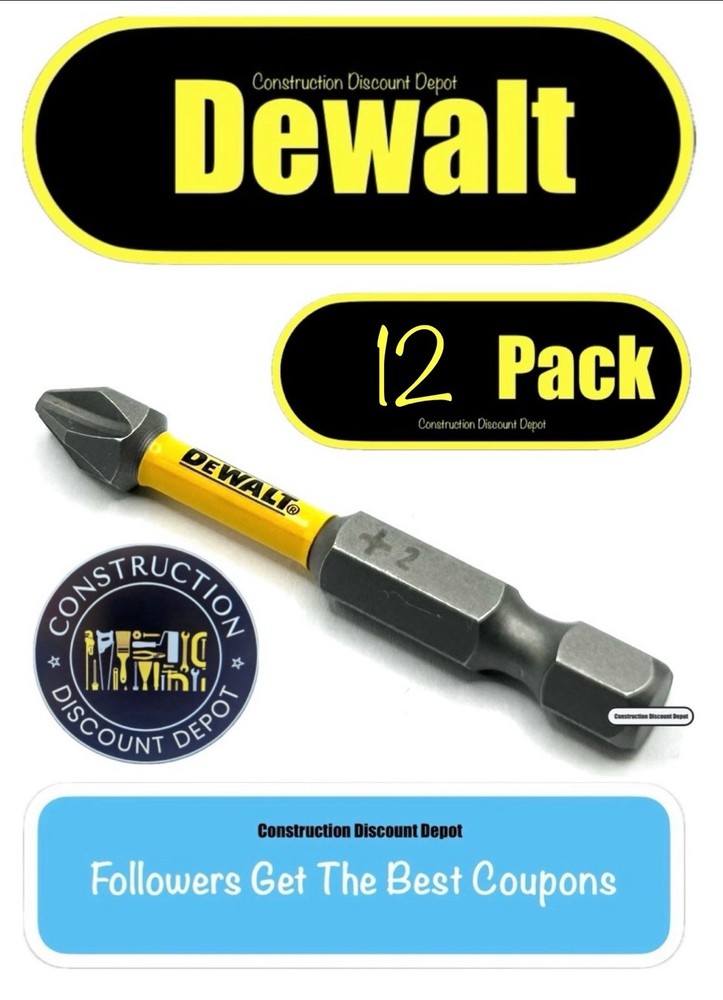 Bulk 12 Pack DeWalt Maxfit Ultra 2" Phillips #2 Bit PH2 2 in. IMPACT READY