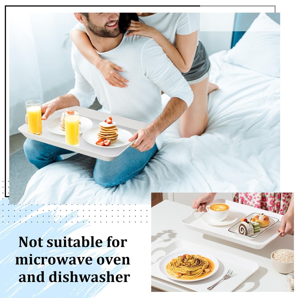 6-Pack 16x11" Plastic Rectangular Serving Trays with Handles Food Tableware