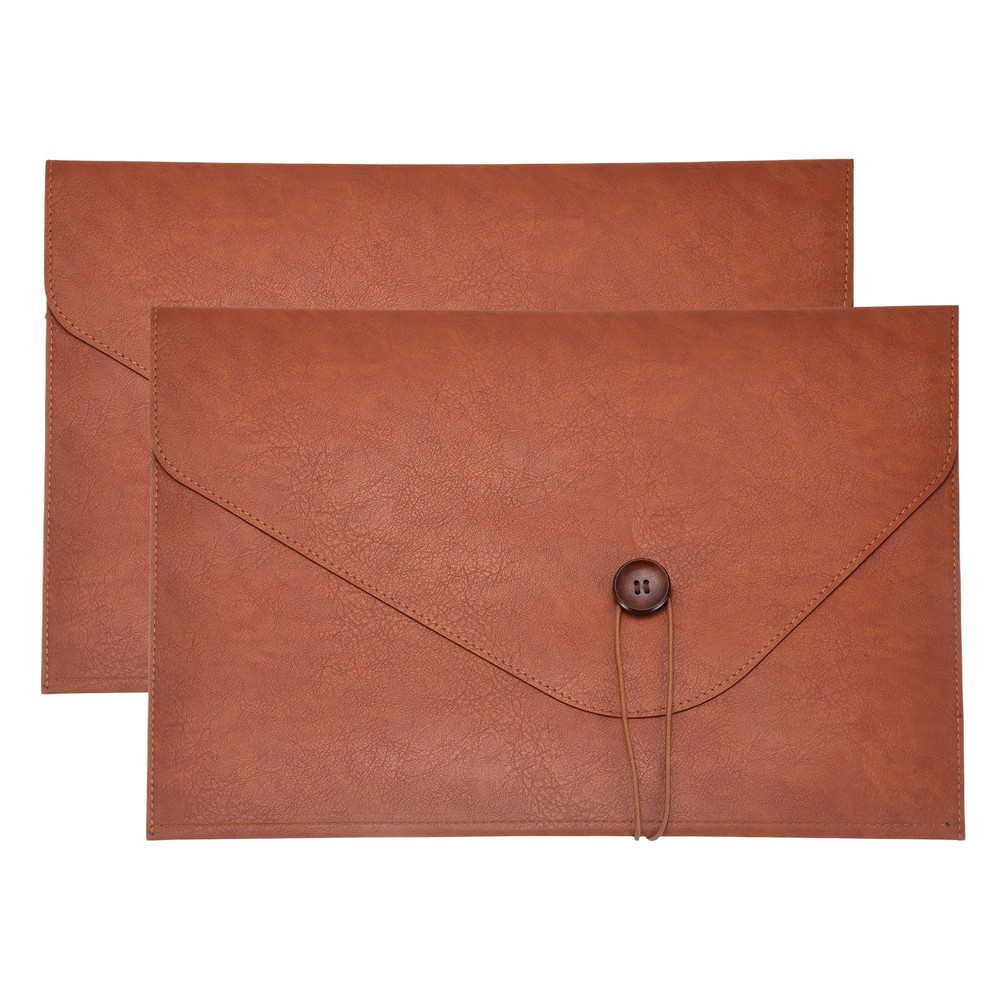 2Pcs PU Leather A4 File Folder, Waterproof Envelope Holder, Brown