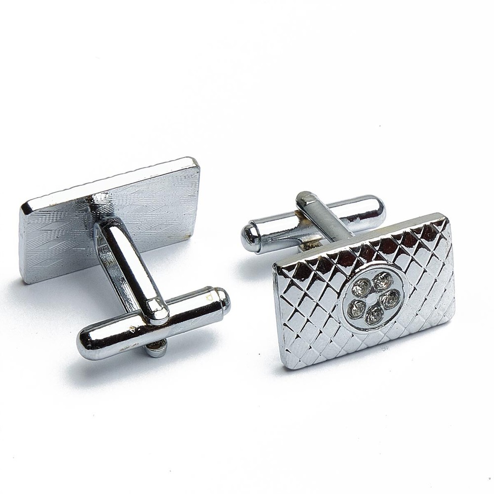 Cufflinks - Stripes and Stones Rectangle Silver