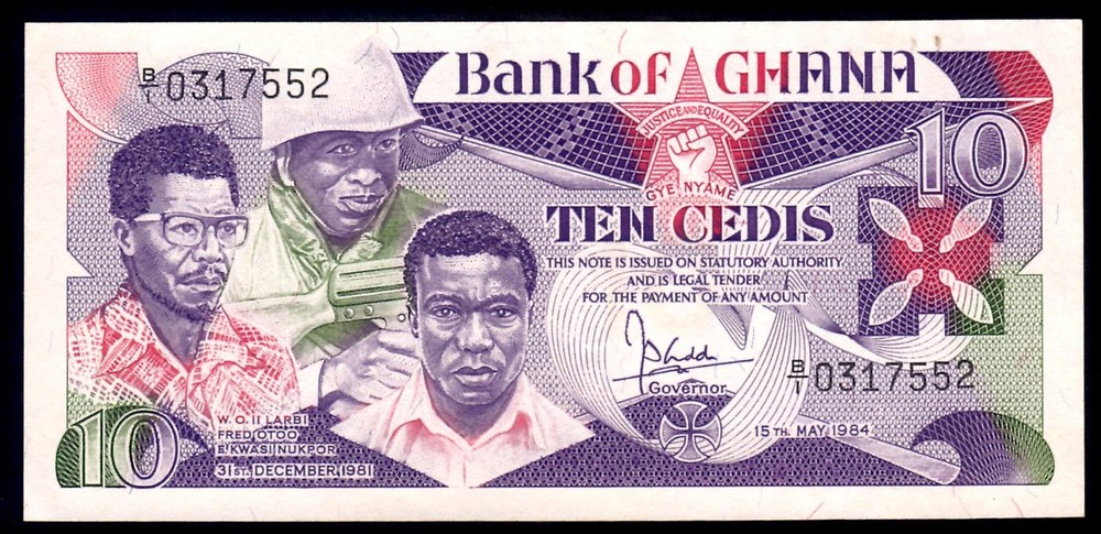 Ghana 10 Cedis, 1984, P23a Mint Unc