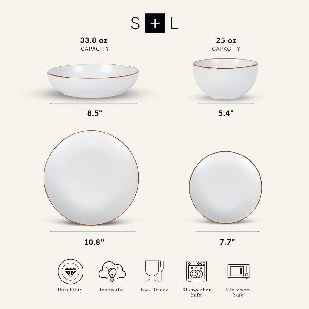 Brasa White Matte Stoneware 16-PC Dinnerware Set - Perfect for Casual Dining