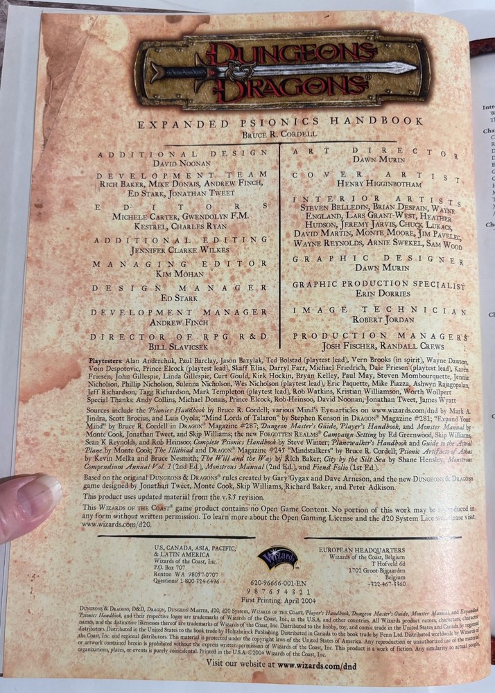 Dungeons & Dragons Expanded Psionics Handbook 1st Print 2004