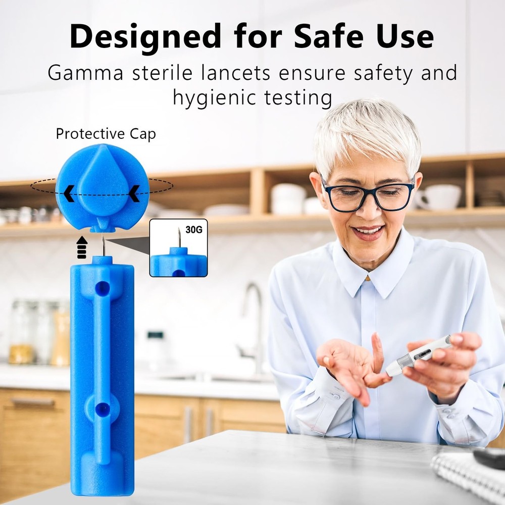 Lancing Device and 100 Lancets, Single Use, 30 Gauge Lancets, for Minimizing ...