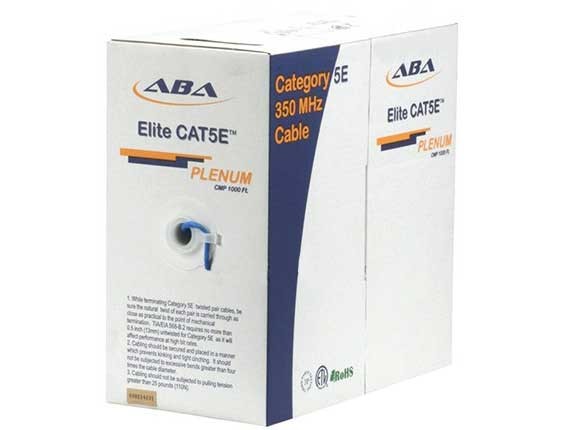 1000ft Cat5e 350 MHz UTP Solid Plenum Bulk Ethernet Bare Copper Cable, Blue