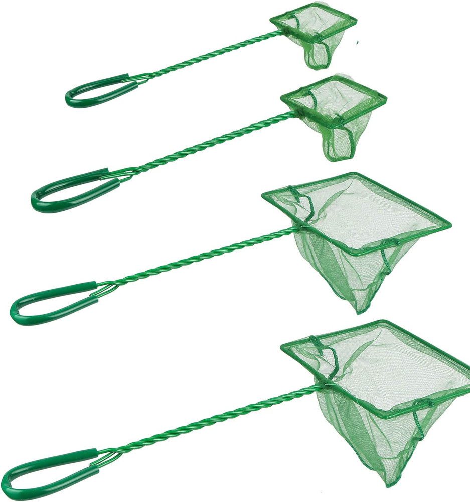 Aquarium Fish Net Set 4 Pack Fine Mesh Nylon Scoop Nets Plastic Handle Green