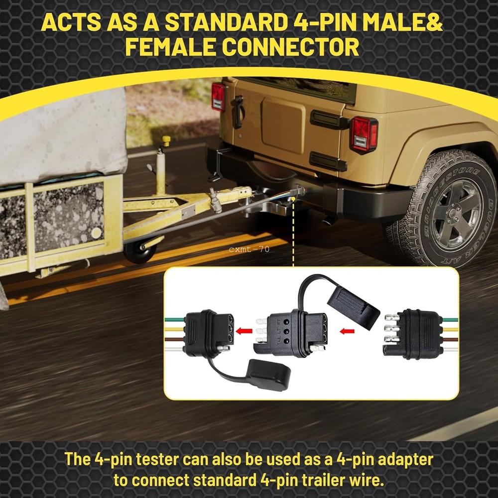 4-Pin Flat Trailer Wiring Tester w/ LED for Light Wire Circuit Continuity Test