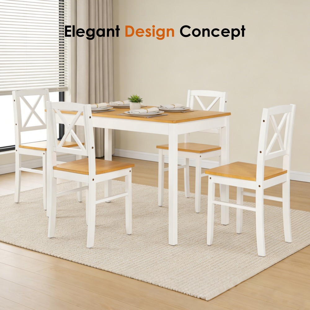 5-Piece Dining Table Set with 4 Chairs, Natural Pine, Space-Saving