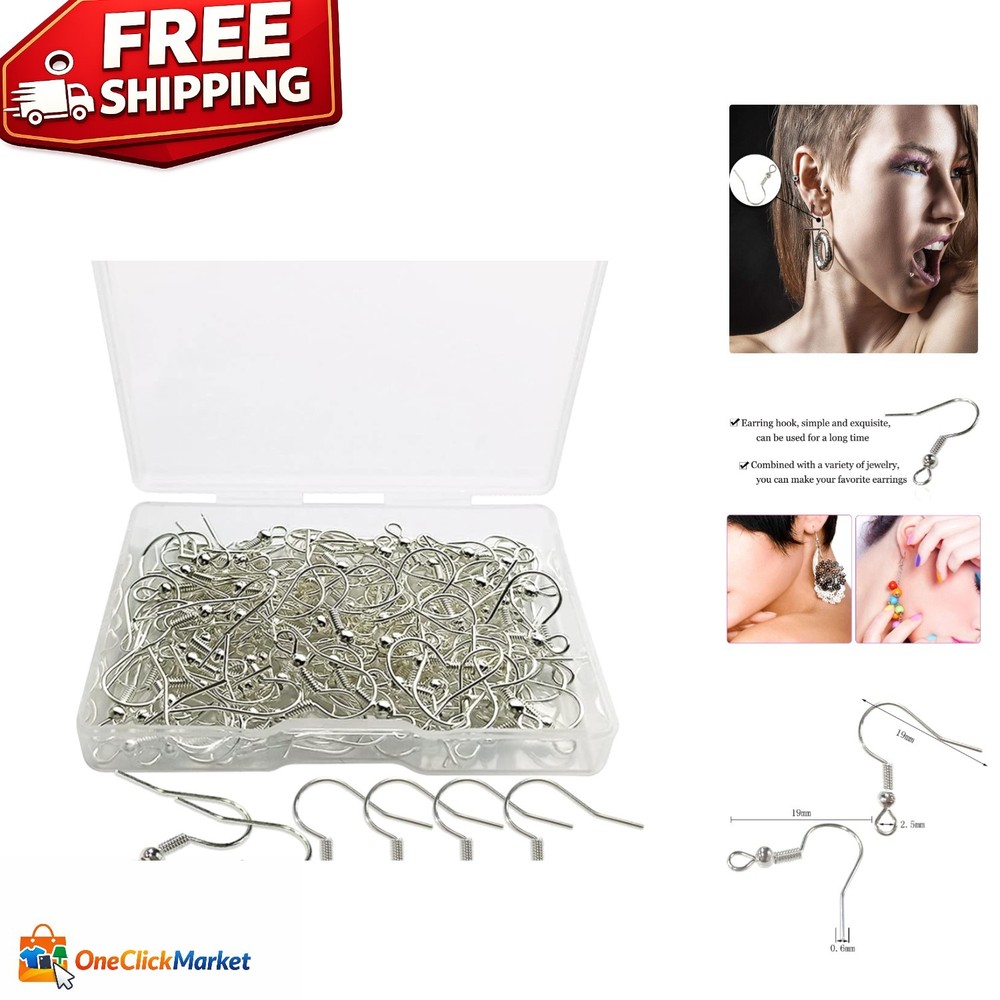 Transparent Storage Box with 120 Silver Plated Earring Hooks for DIY Projects